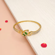 Stylish Silver CZ Kada with Green Stone Accents