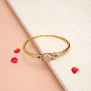 Royale Silver CZ  Kada with Multi Colour Stone Accents