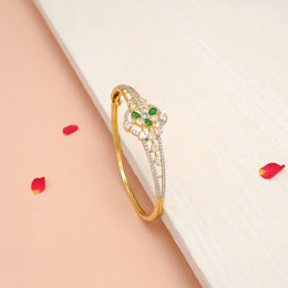 Stunning Silver CZ Kada with Green Stone Highlights