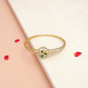 Stunning Silver CZ Kada with Green Stone Highlights