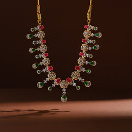 Luxe Emerald & Ruby Stone Studded Silver Floral CZ Neckalce