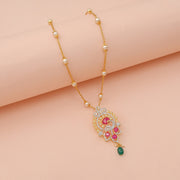 Elegant Ruby Crystal Floral Pendant with Emerald Drop Accent