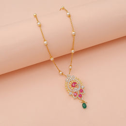 Elegant Ruby Crystal Floral Pendant with Emerald Drop Accent