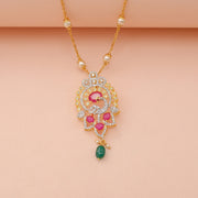 Elegant Ruby Crystal Floral Pendant with Emerald Drop Accent