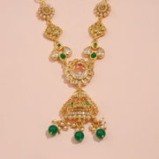 Royal Antique Silver Kundan Necklace with Emerald Green Beads