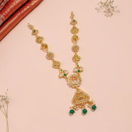 Royal Antique Silver Kundan Necklace with Emerald Green Beads