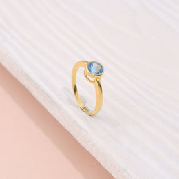 Minimalist Sky Blue Solitaire Silver Ring