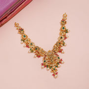 Divine Lakshmi Temple Necklace with Peacock, Emerald, Ruby and Pearl Accents