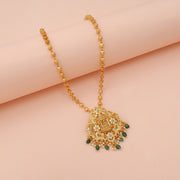 Elegant Temple Arch Pendant with Emerald Pearl Drop Accents
