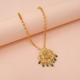 Elegant Temple Arch Pendant with Emerald Pearl Drop Accents
