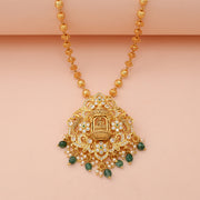 Elegant Temple Arch Pendant with Emerald Pearl Drop Accents