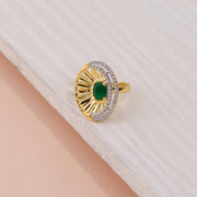 Elegant Emerald Halo Statement Silver Ring