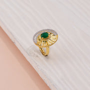 Elegant Emerald Halo Statement Silver Ring