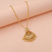 Divine Lakshmi Temple Pendant with Pearl Cluster Tassel Accents