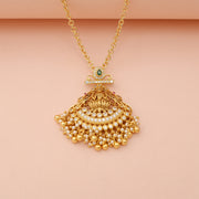 Divine Lakshmi Temple Pendant with Pearl Cluster Tassel Accents