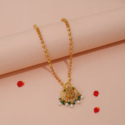 Divine Lakshmi Temple Pendant with Emerald Pearl Drop Accents