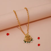 Divine Lakshmi Temple Pendant with Emerald Pearl Drop Accents