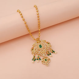 Elegant Emerald Crystal Statement Pendant with Pearl Bead Tassels