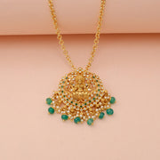 Divine Lakshmi Floral Pendant with Emerald Bead Pearl Tassels