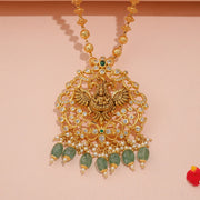 Divine Lakshmi Garuda Pendant with Green Stone Pearl Drops
