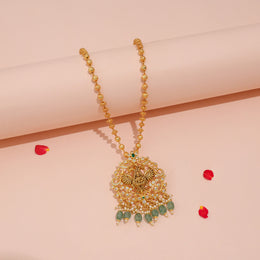 Divine Lakshmi Garuda Pendant with Green Stone Pearl Drops