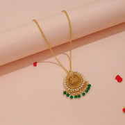 Divine Lakshmi Lotus Pendant with Green Bead Pearl Drops