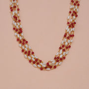Elegant Ruby and Pearl Multi-Strand Beaded Mala Design