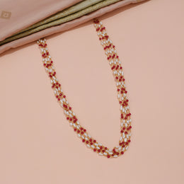 Elegant Ruby and Pearl Multi-Strand Beaded Mala Design