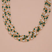 Elegant Emerald and Pearl Multi-Strand Beaded Mala Design