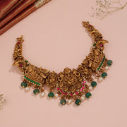 Heritage Silver Temple Necklace Featuring Lakshmi, Vishnu Murthy Motifs with Pearl & Stone Beads