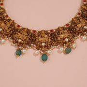 Antique Silver Lakshmi Necklace with Kundan Accents & Beads