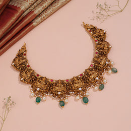 Antique Silver Lakshmi Necklace with Kundan Accents & Beads