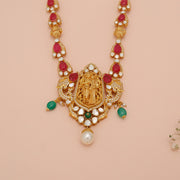 Divine Silver Neckalce with Radha Krishna Pendant & Kundan Accents