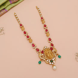 Divine Silver Neckalce with Radha Krishna Pendant & Kundan Accents