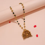 Divine Lakshmi Temple Pendant with Pearl Green Bead Drops