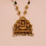 Divine Lakshmi Temple Pendant with Pearl Green Bead Drops