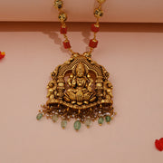 Royal Lakshmi Pendant with Green Stone and Pearl Detailing