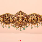 Elegant Silver Balaji & Lakshmi Vaddanam with Intricate Detailing and Mint Gree Drops