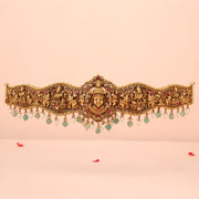 Elegant Silver Balaji & Lakshmi Vaddanam with Intricate Detailing and Mint Gree Drops