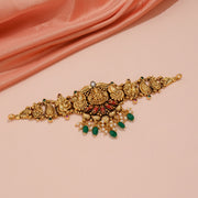 Antique Lakshmi Ganesha Temple Vanky with Emerald Pearl Tassels