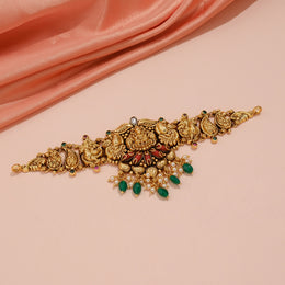 Antique Lakshmi Ganesha Temple Vanky with Emerald Pearl Tassels