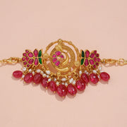 Traditional Peacock Floral Choker with Ruby Pearl Bead Tassels