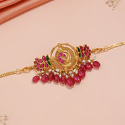 Traditional Peacock Floral Choker with Ruby Pearl Bead Tassels