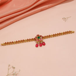 Radiant Floral Kemp Choker with Green Stones and Ruby Drops