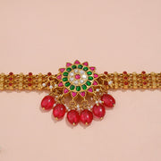 Radiant Floral Kemp Choker with Green Stones and Ruby Drops