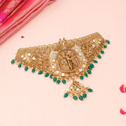 Divine Radha Krishna Temple Choker with Emerald Beads and Peacock Motifs
