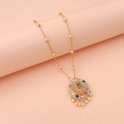 Divine Lakshmi Navaratna Pendant with Zircon Halo Pearl Drops