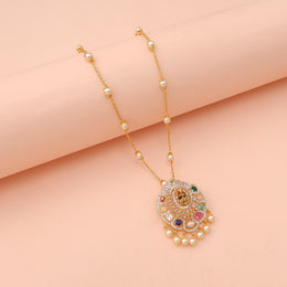 Divine Lakshmi Navaratna Pendant with Zircon Halo Pearl Drops