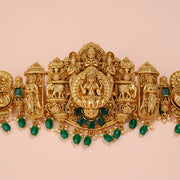 Temple Lakshmi Devi Silver Vaddanam with Emerald Beads