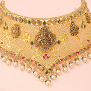 Divine Lakshmi Temple Choker with Peacock Motifs and Pearl Drops